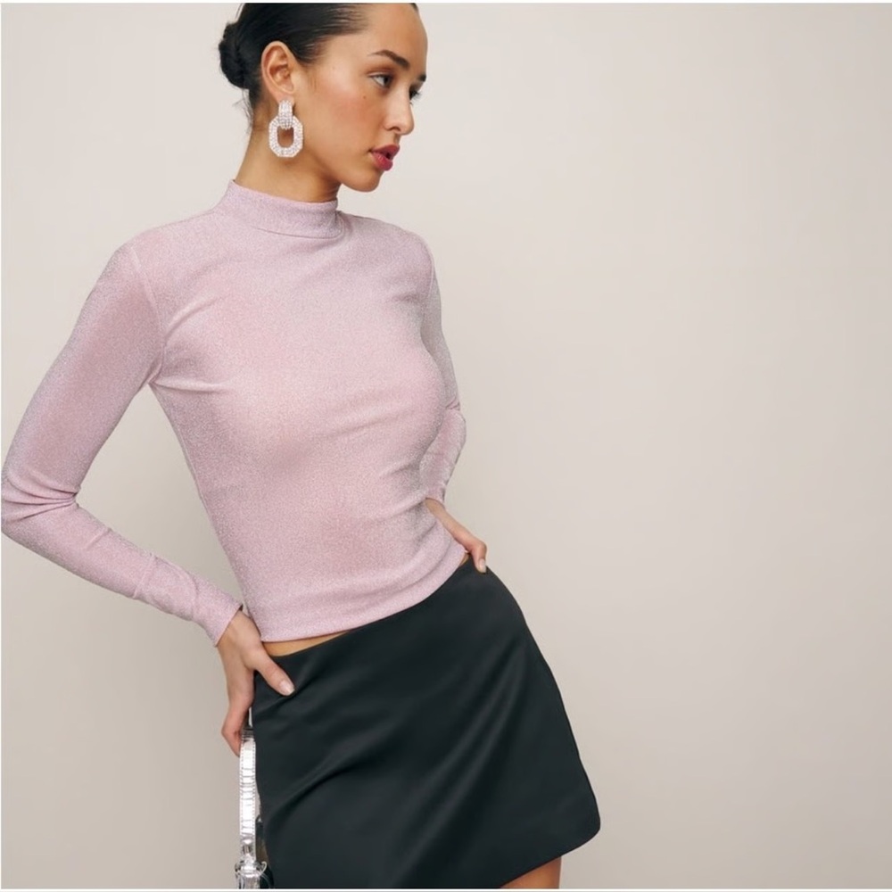 Reformation Bailey Knit Long Sleeve Top Rose Sparkle Size Small